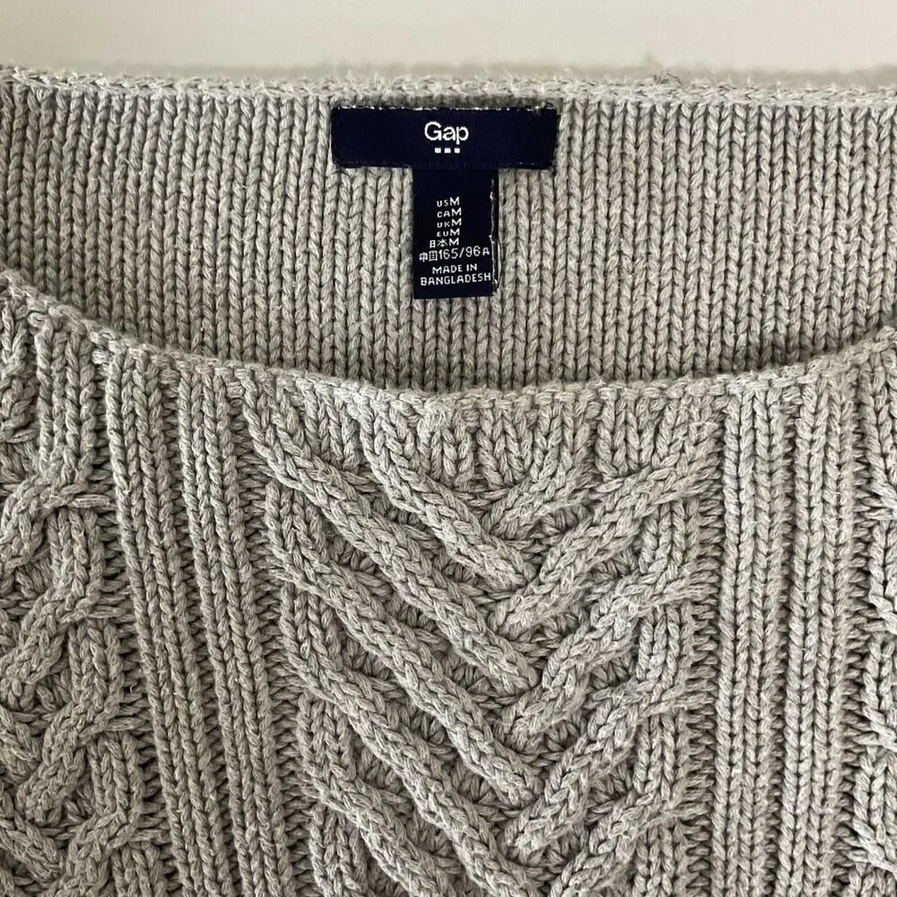 Gap Women's Sweater Cable-Knit Pullover Gray 100% Cotton Size Medium